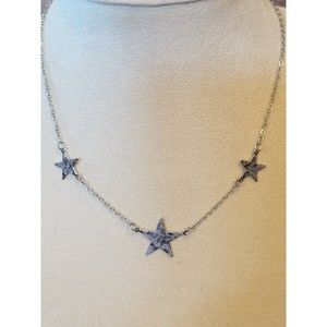 Dainty Vintage  Sarah Coventry Star Charms Faux Matte Hammered Look Necklace
